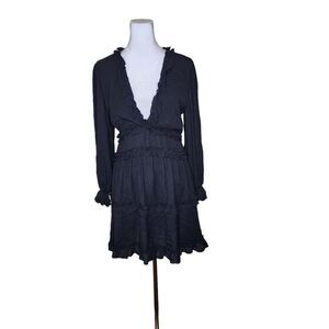 Long Sleeve Sheer Tiered Goth Ruffle Mini Dress Women Size S Black